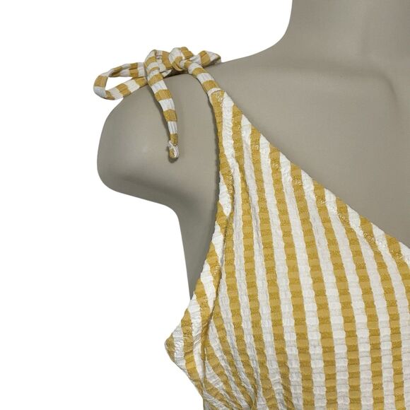 Jessica Simpson Striped Seersucker One Piece Swimsuit Mustard Yellow White Sz L - Picture 5 of 13